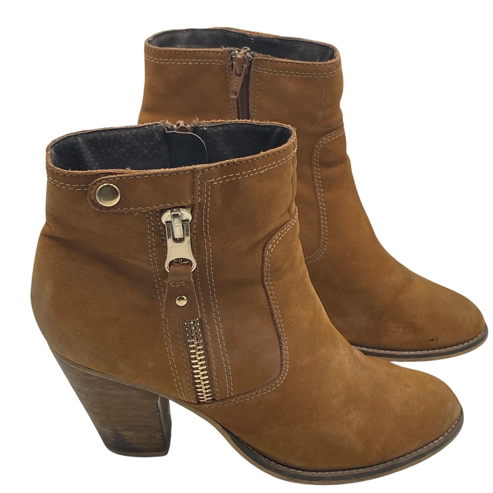 Aldo Brown Suede Western Moto Ankle Boots Stacked Heel Boho Size 10